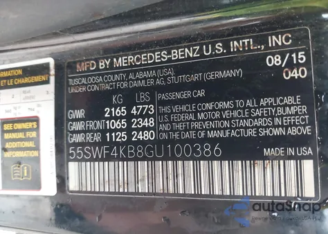 2016 Mercedes-Benz C 300 4Matic/Luxury 4Matic/Sport 4Matic from USA, damaged, VIN 55SWF4KB8GU100386